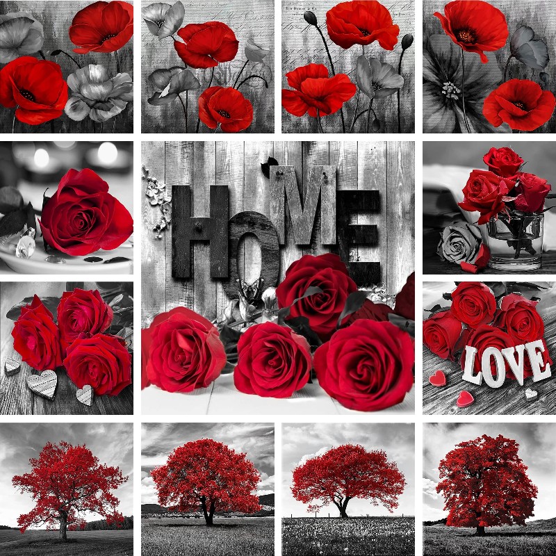 Resin Art Rose - فسيفساء الماس الأحمر الأسود الفن المشهد